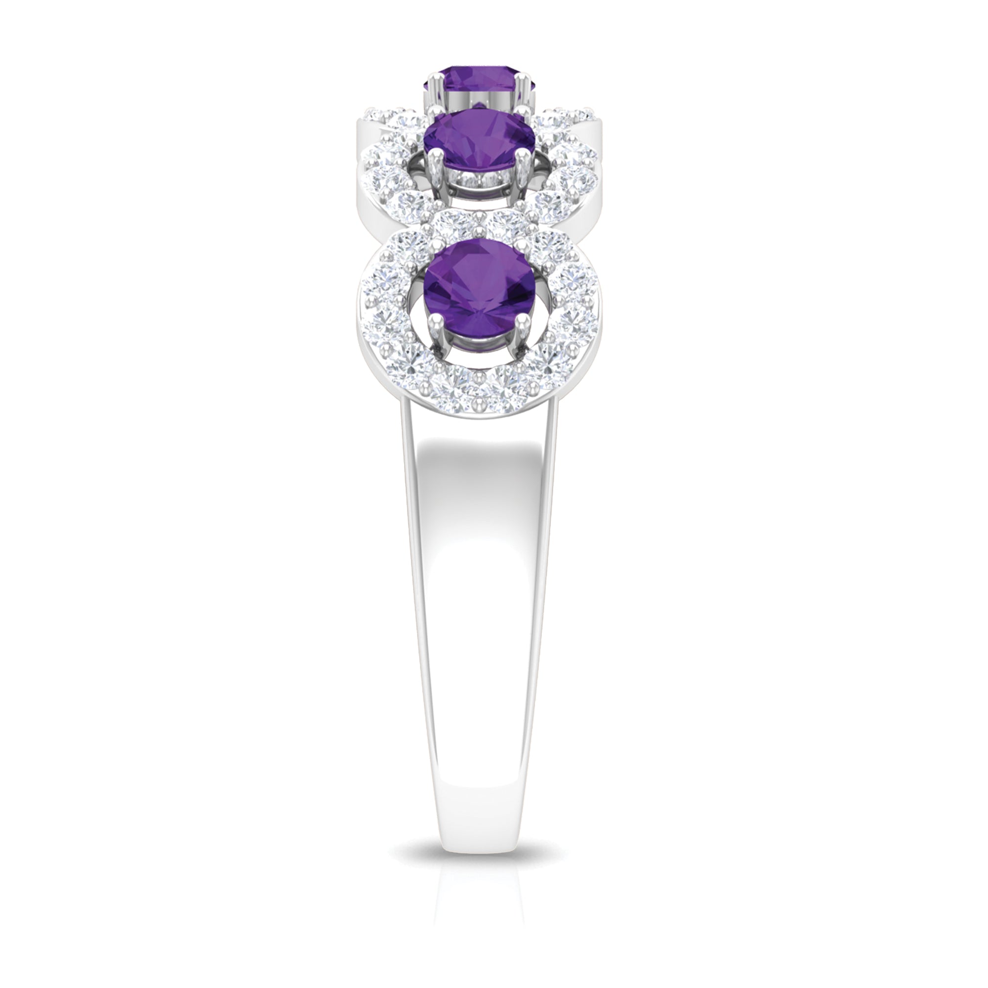1.25 CT Classic Amethyst Half Eternity Band Ring with Diamond Halo Amethyst - ( AAA ) - Quality - Rosec Jewels