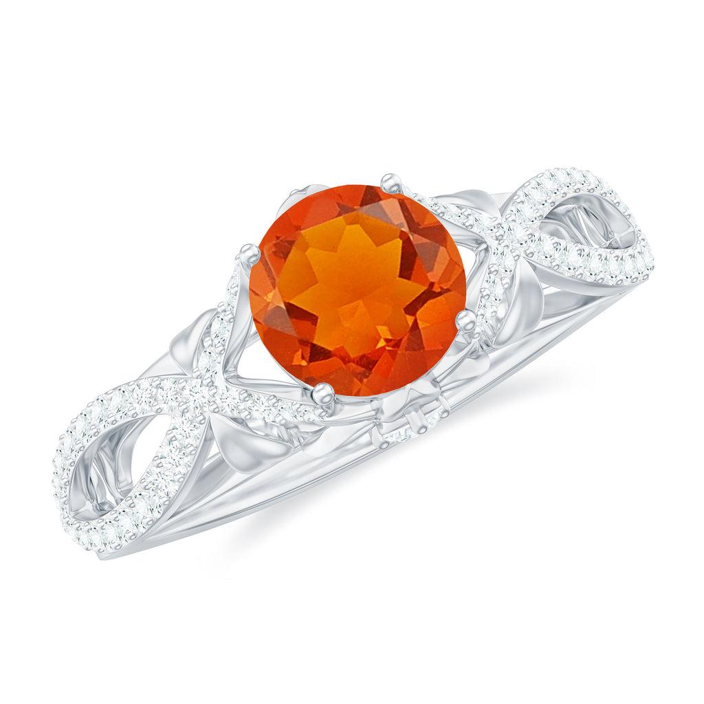 1 CT Fire Opal Crossover Engagement Ring with Diamond Fire Opal - ( AAA ) - Quality - Rosec Jewels