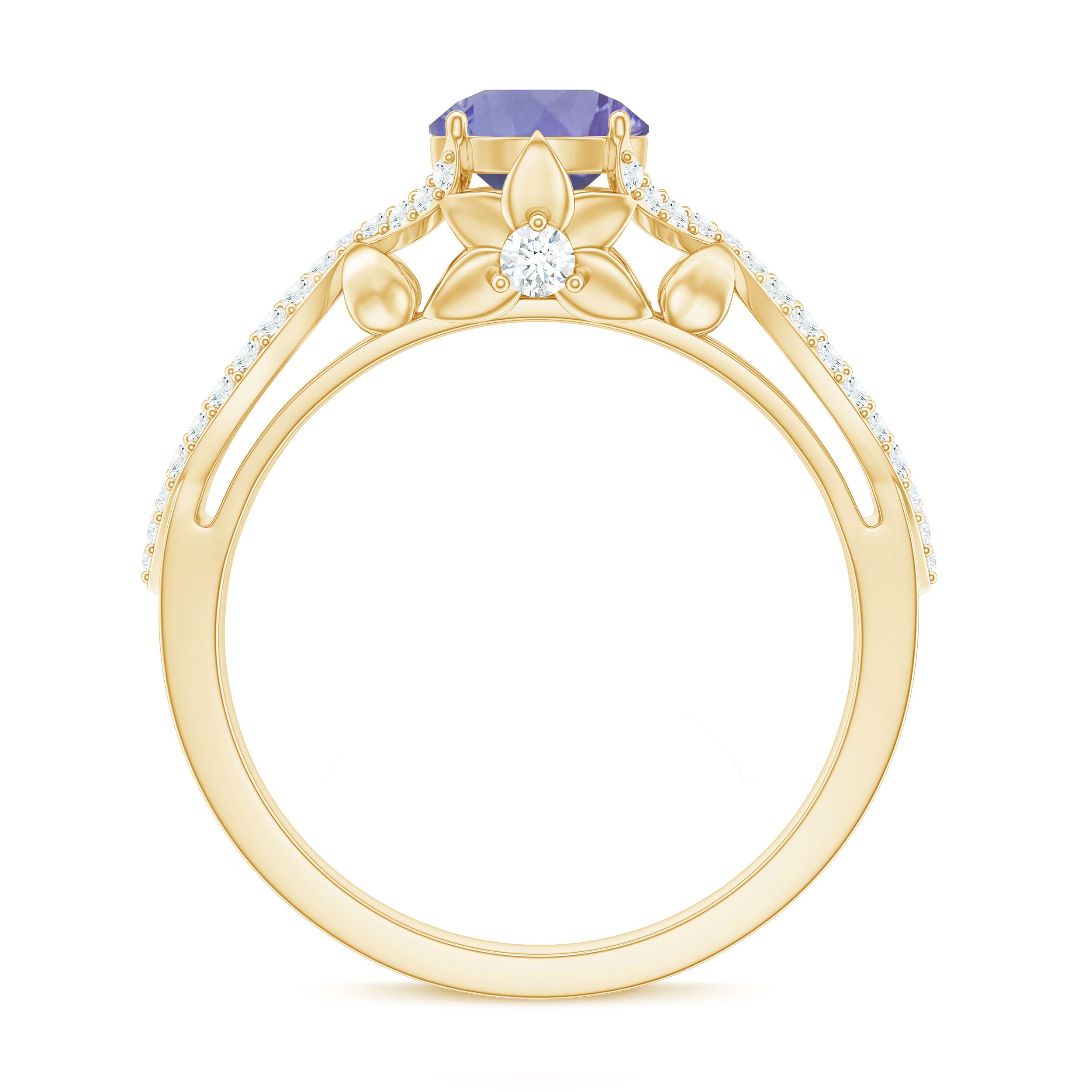 Designer Tanzanite and Diamond Crossover Engagement Ring Tanzanite - ( AAA ) - Quality - Rosec Jewels
