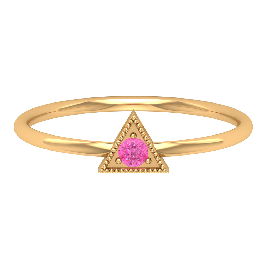 Triangle Shape Ring for Women with Pink Sapphire and Milgrain Detailing Pink Sapphire - ( AAA ) - Quality - Rosec Jewels