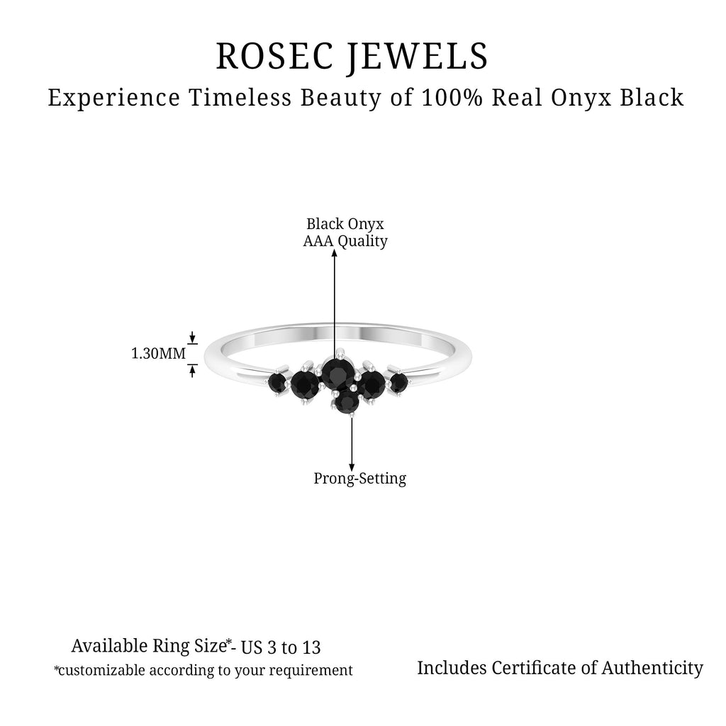 1/4 CT Black Onyx Cluster Promise Ring Black Onyx - ( AAA ) - Quality - Rosec Jewels