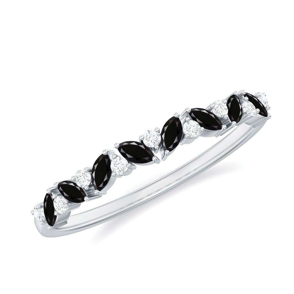 Marquise Black Onyx and Diamond Half Eternity Ring in Gold Black Onyx - ( AAA ) - Quality - Rosec Jewels