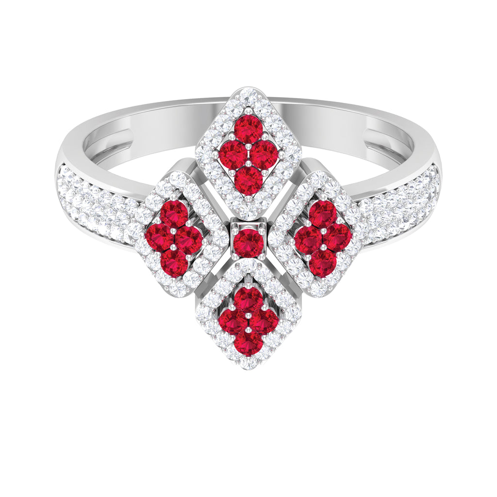 Ruby and Diamond Statement Engagement Ring Ruby - ( AAA ) - Quality - Rosec Jewels