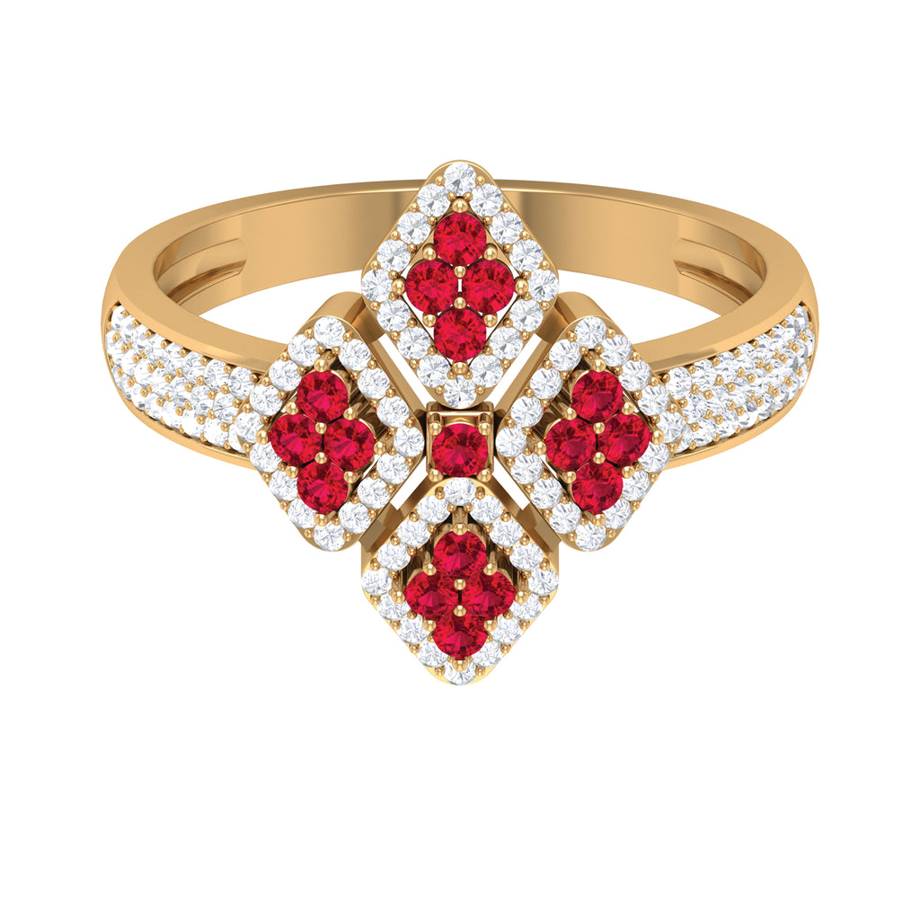 Ruby and Diamond Statement Engagement Ring Ruby - ( AAA ) - Quality - Rosec Jewels