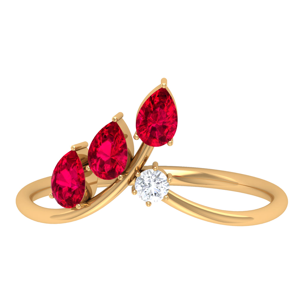 Lab Grown Ruby and Moissanite Leaf Enhancer Ring Lab Created Ruby - ( AAAA ) - Quality - Rosec Jewels
