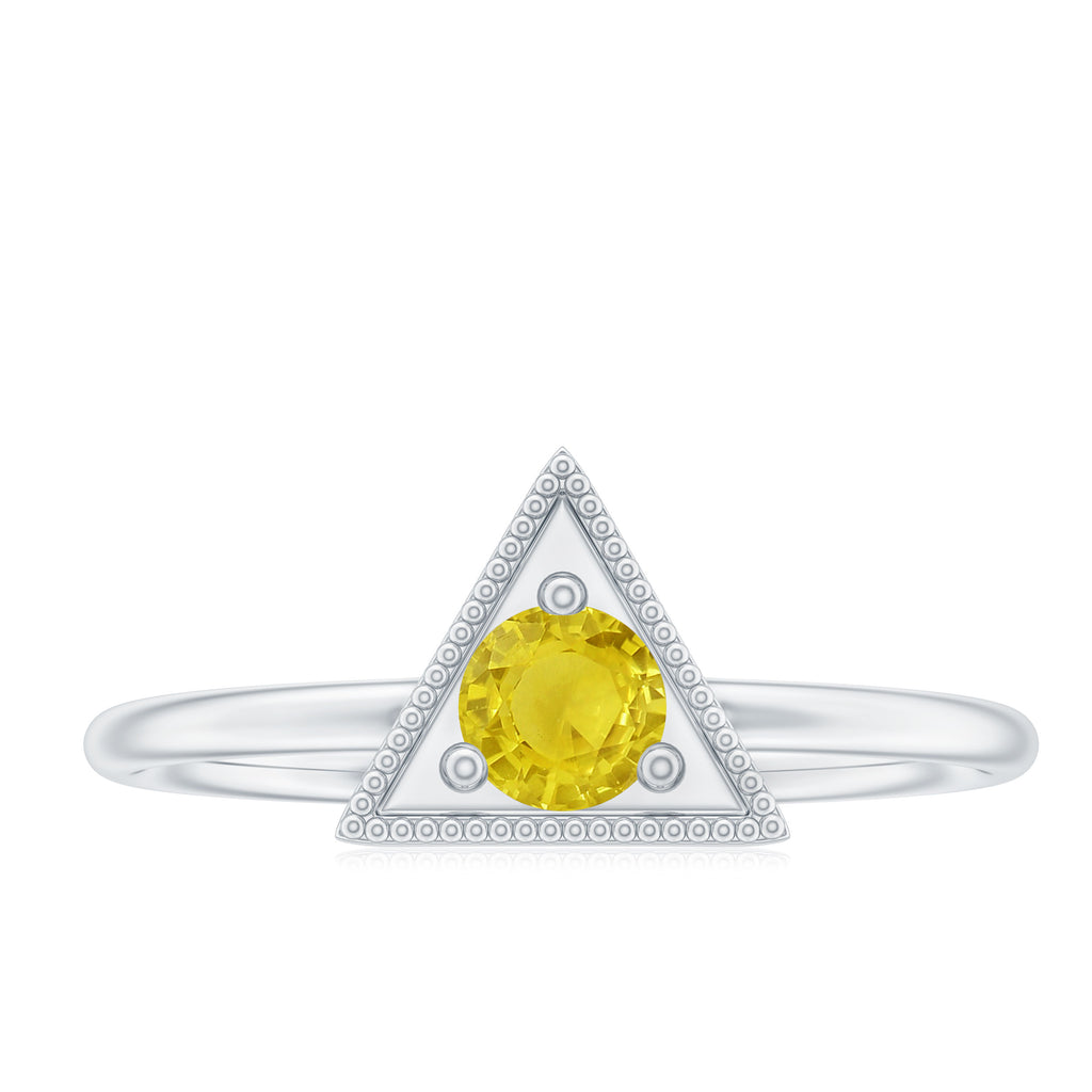 Triangle Shape Ring for Women with Yellow Sapphire and Milgrain Detailing Yellow Sapphire - ( AAA ) - Quality - Rosec Jewels