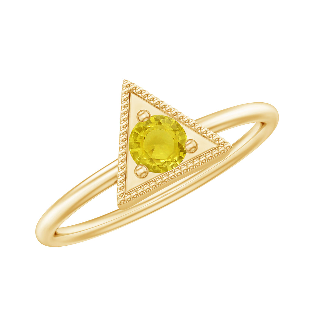 Triangle Shape Ring for Women with Yellow Sapphire and Milgrain Detailing Yellow Sapphire - ( AAA ) - Quality - Rosec Jewels