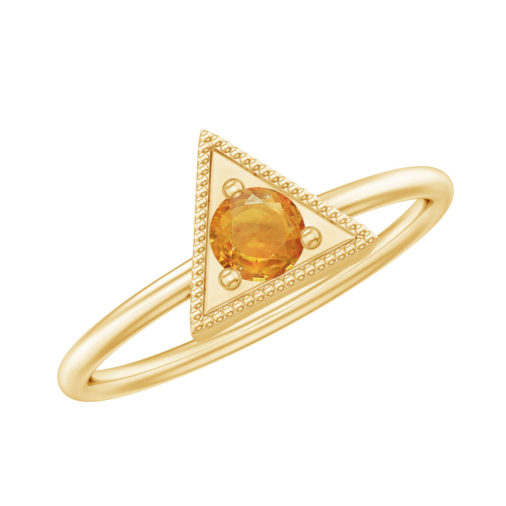 Triangle Shape Ring for Women with Orange Sapphire and Milgrain Detailing Orange Sapphire - ( AAA ) - Quality - Rosec Jewels