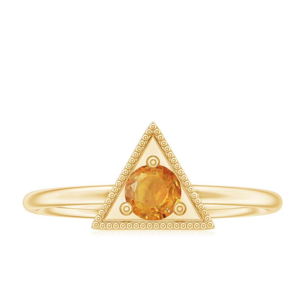 Triangle Shape Ring for Women with Orange Sapphire and Milgrain Detailing Orange Sapphire - ( AAA ) - Quality - Rosec Jewels