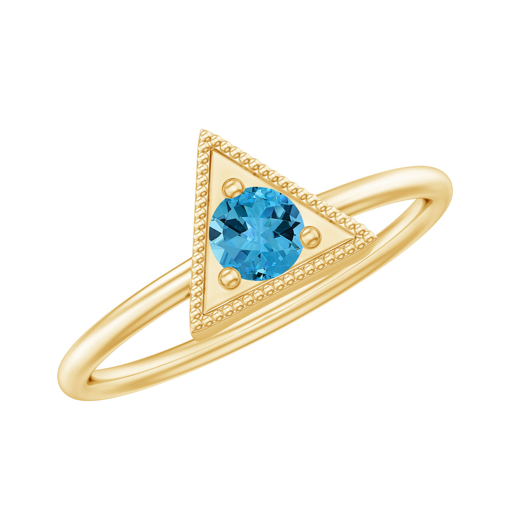 Triangle Shape Ring for Women with Swiss Blue Topaz and Milgrain Detailing Swiss Blue Topaz - ( AAA ) - Quality - Rosec Jewels
