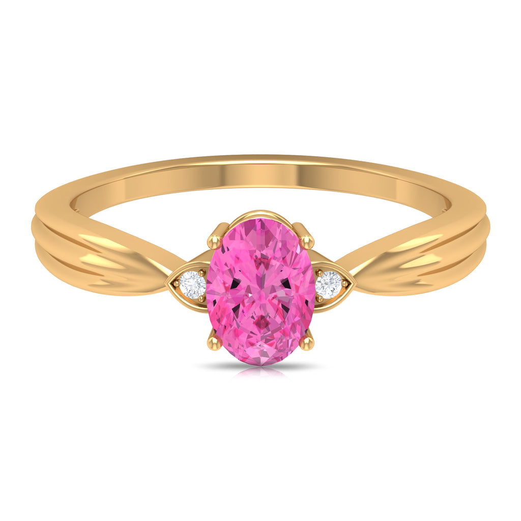 Oval Cut Pink Sapphire Solitaire Ring with Diamond Pink Sapphire - ( AAA ) - Quality - Rosec Jewels
