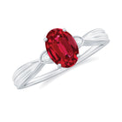 Oval Cut Lab Grown Ruby Solitaire Ring with Diamond Lab Created Ruby - ( AAAA ) - Quality - Rosec Jewels