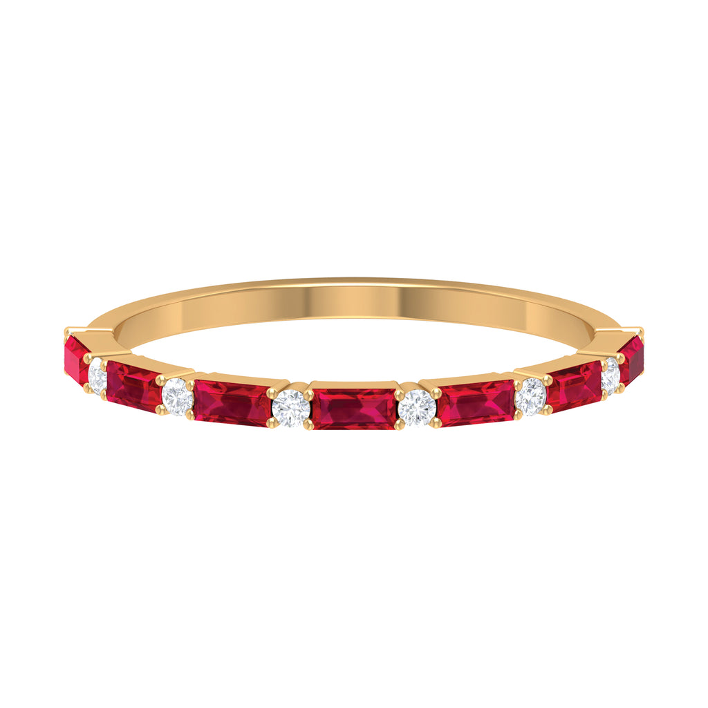 Lab-Lab Grown Ruby and Diamond Stackable Wedding Band Lab Created Ruby - ( AAAA ) - Quality - Rosec Jewels