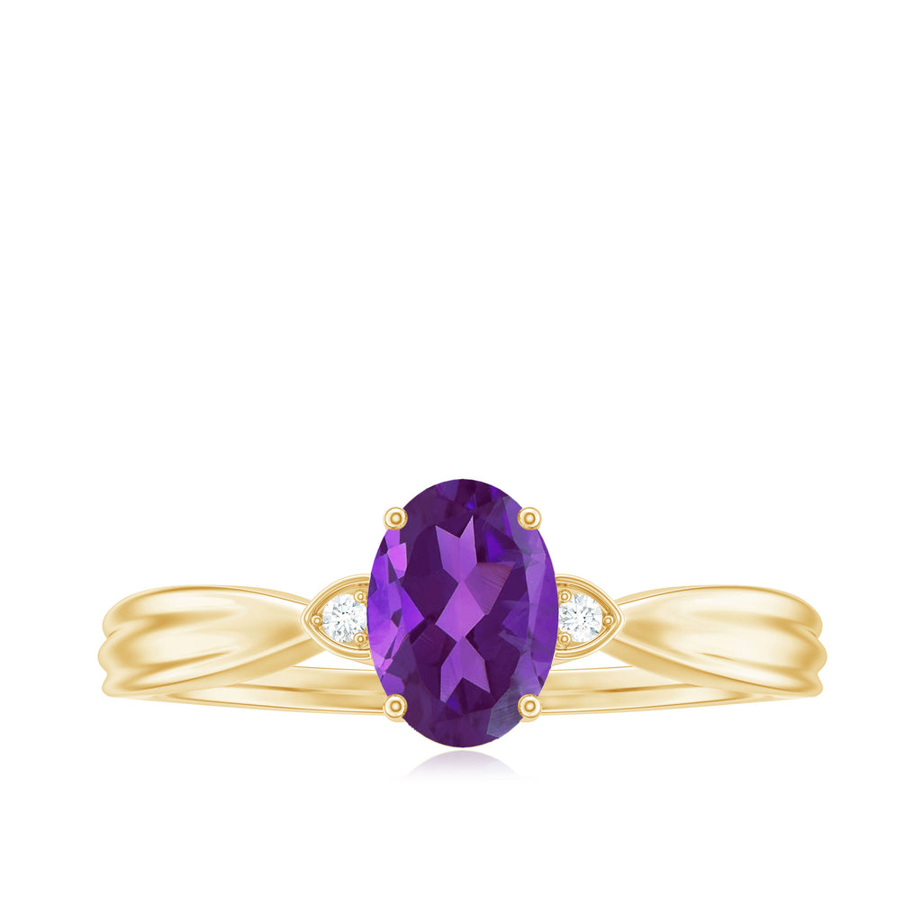 1.25 CT Oval Cut Amethyst Solitaire Ring with Diamond Amethyst - ( AAA ) - Quality - Rosec Jewels