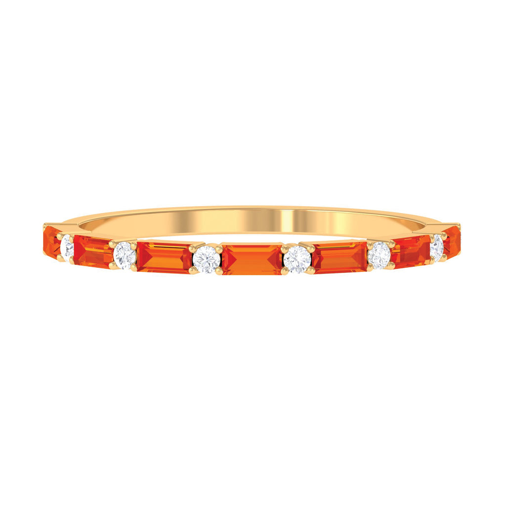1/2 CT Baguette Orange Sapphire and Diamond Half Eternity Stackable Ring Orange Sapphire - ( AAA ) - Quality - Rosec Jewels