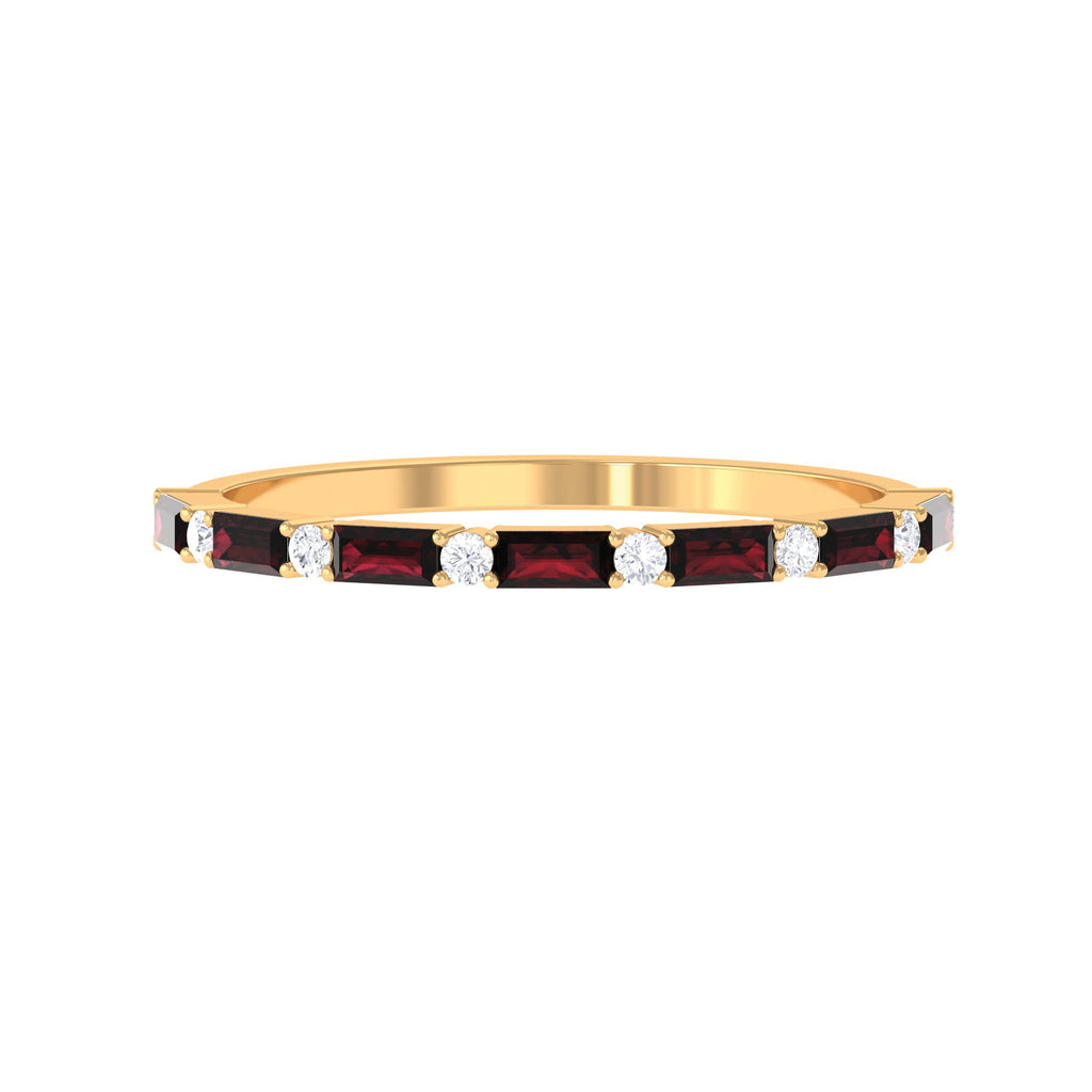 0.75 CT Baguette Garnet and Diamond Half Eternity Stackable Ring Garnet - ( AAA ) - Quality - Rosec Jewels