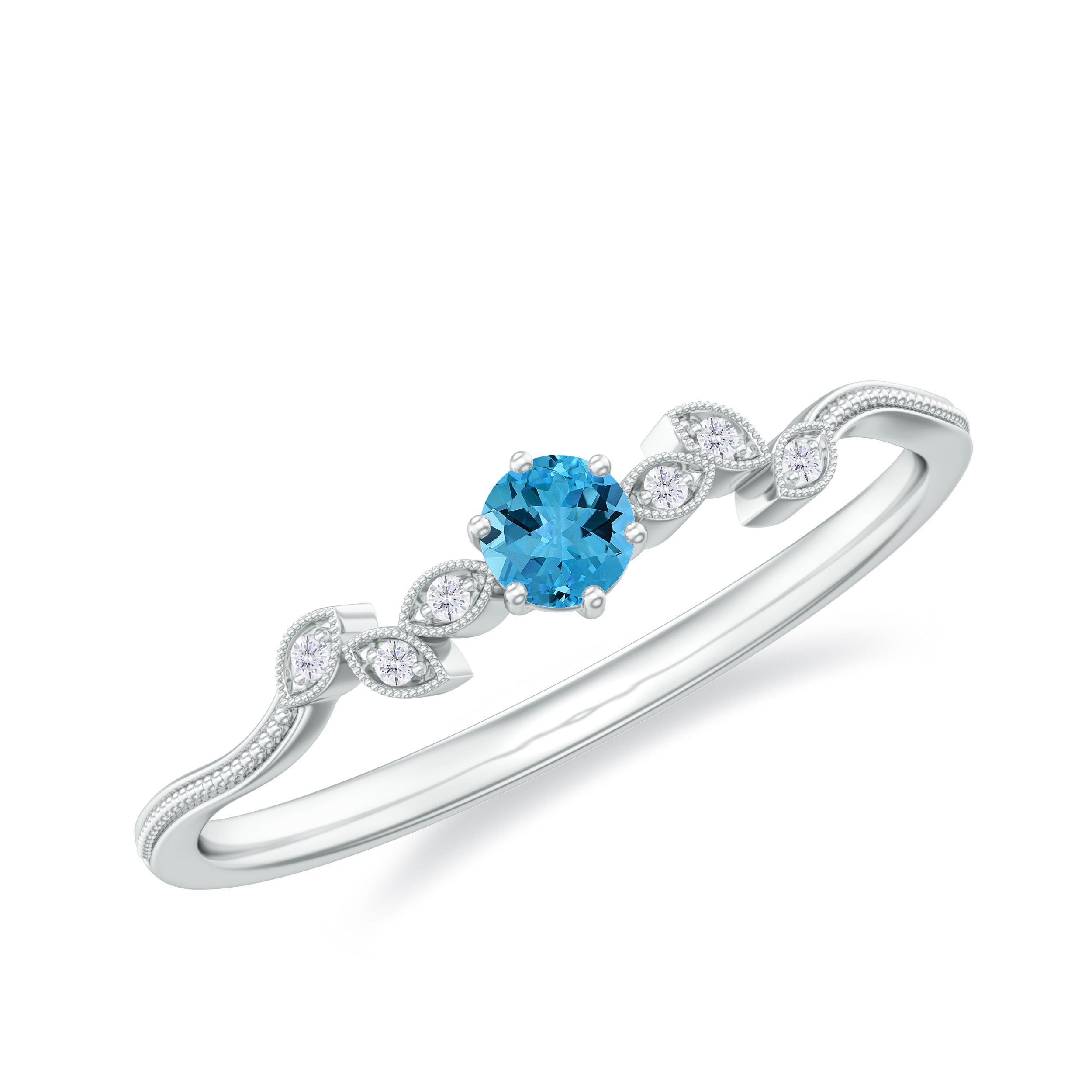 Natural Swiss Blue Topaz Promise Ring with Diamond Stones Swiss Blue Topaz - ( AAA ) - Quality - Rosec Jewels