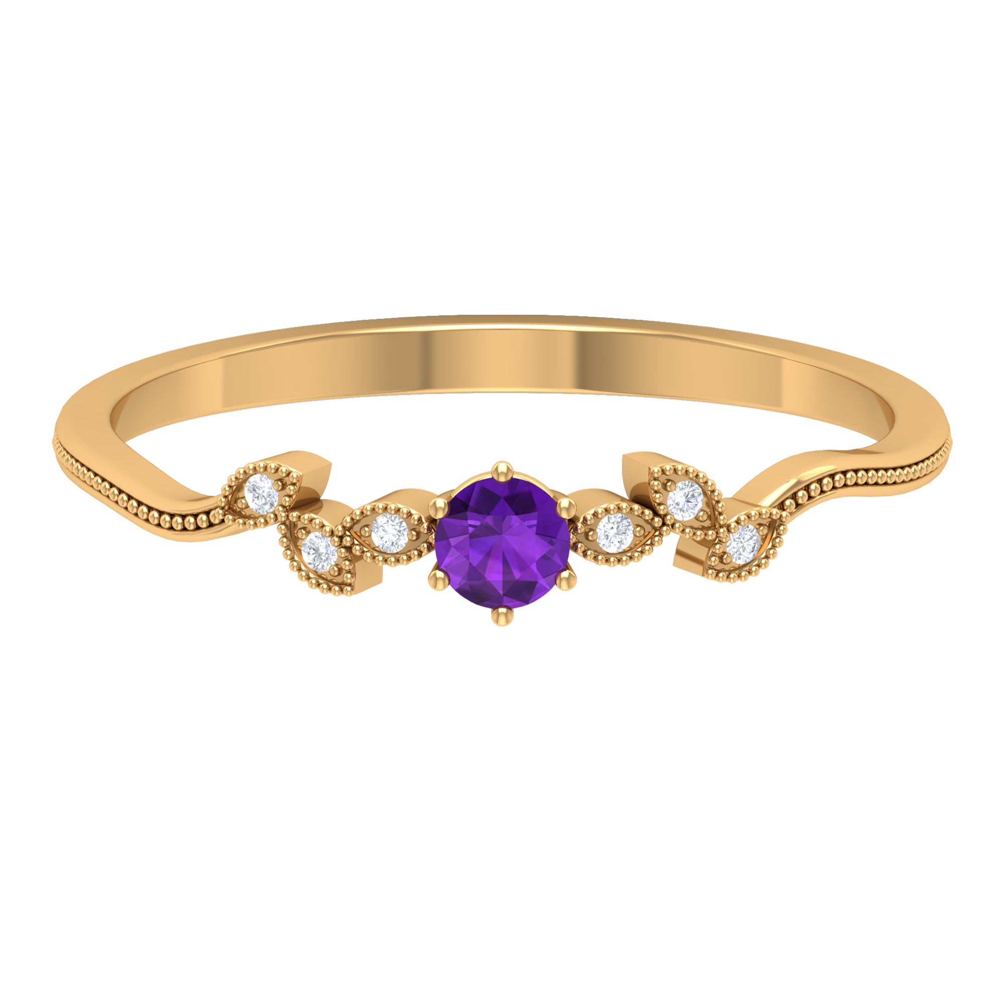Amethyst and Diamond Leaf Branch Promise Ring Amethyst - ( AAA ) - Quality - Rosec Jewels