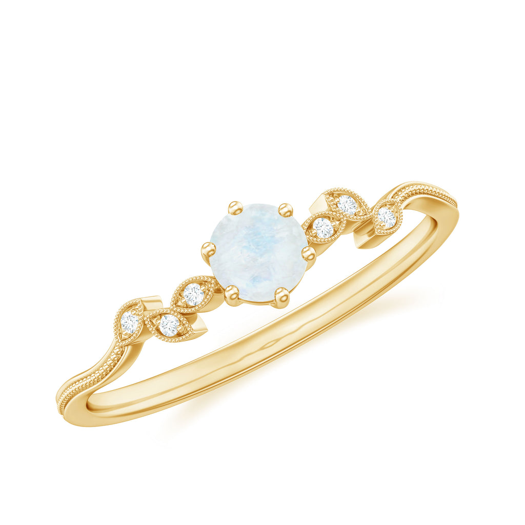 Nature Inspired Moonstone Promise Ring with Diamond Moonstone - ( AAA ) - Quality - Rosec Jewels