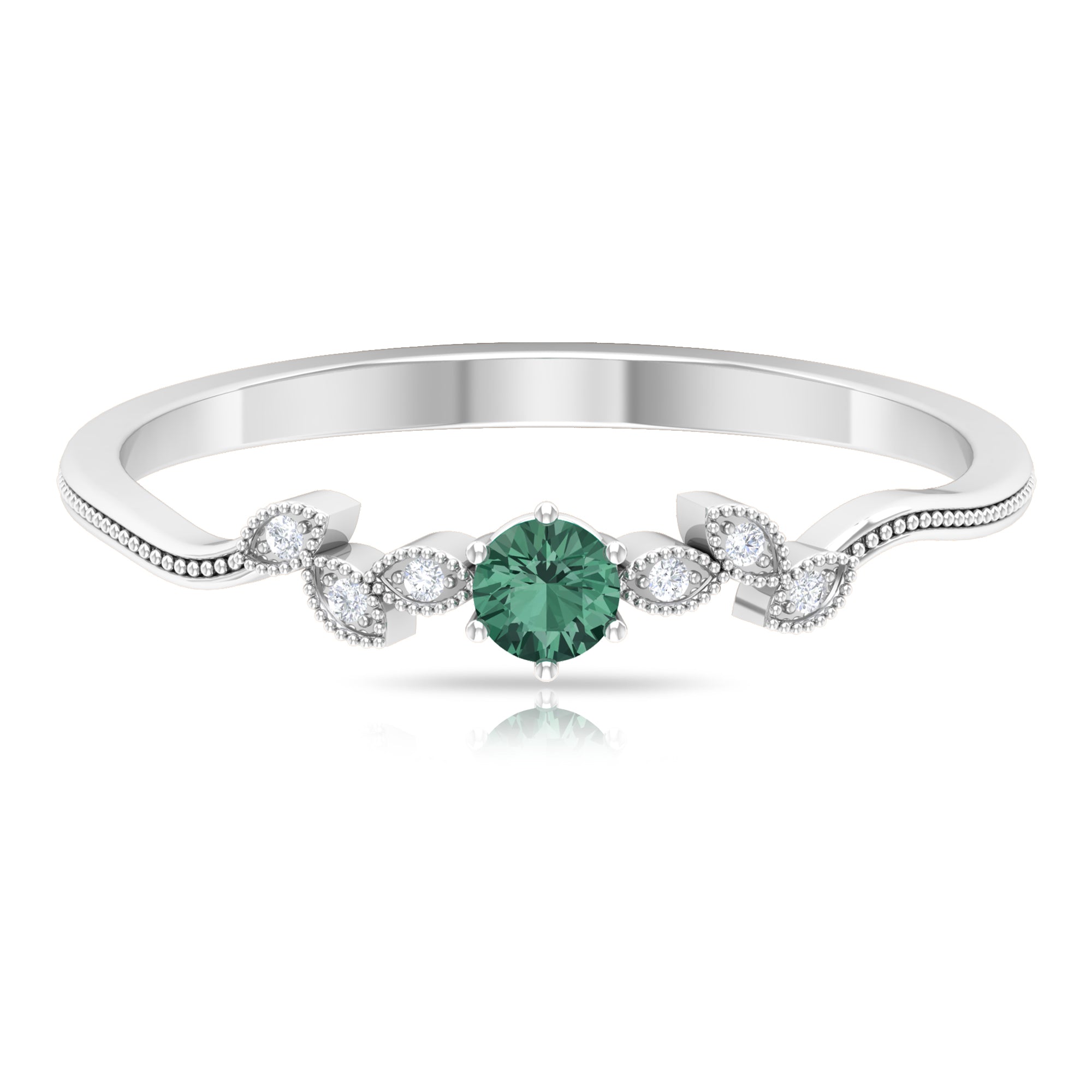Minimal Green Sapphire and Diamond Leaf Promise Ring Green Sapphire - ( AAA ) - Quality - Rosec Jewels