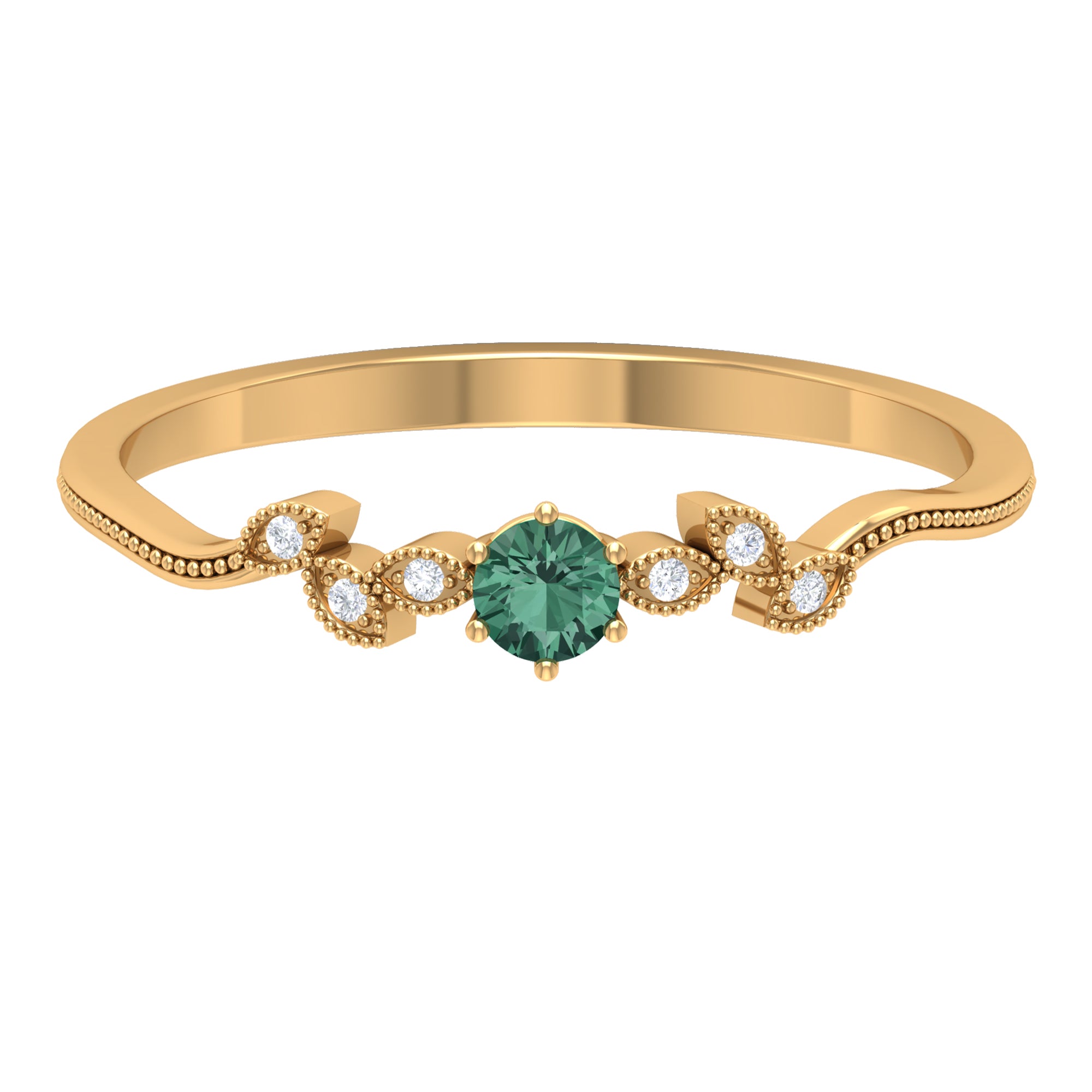 Minimal Green Sapphire and Diamond Leaf Promise Ring Green Sapphire - ( AAA ) - Quality - Rosec Jewels