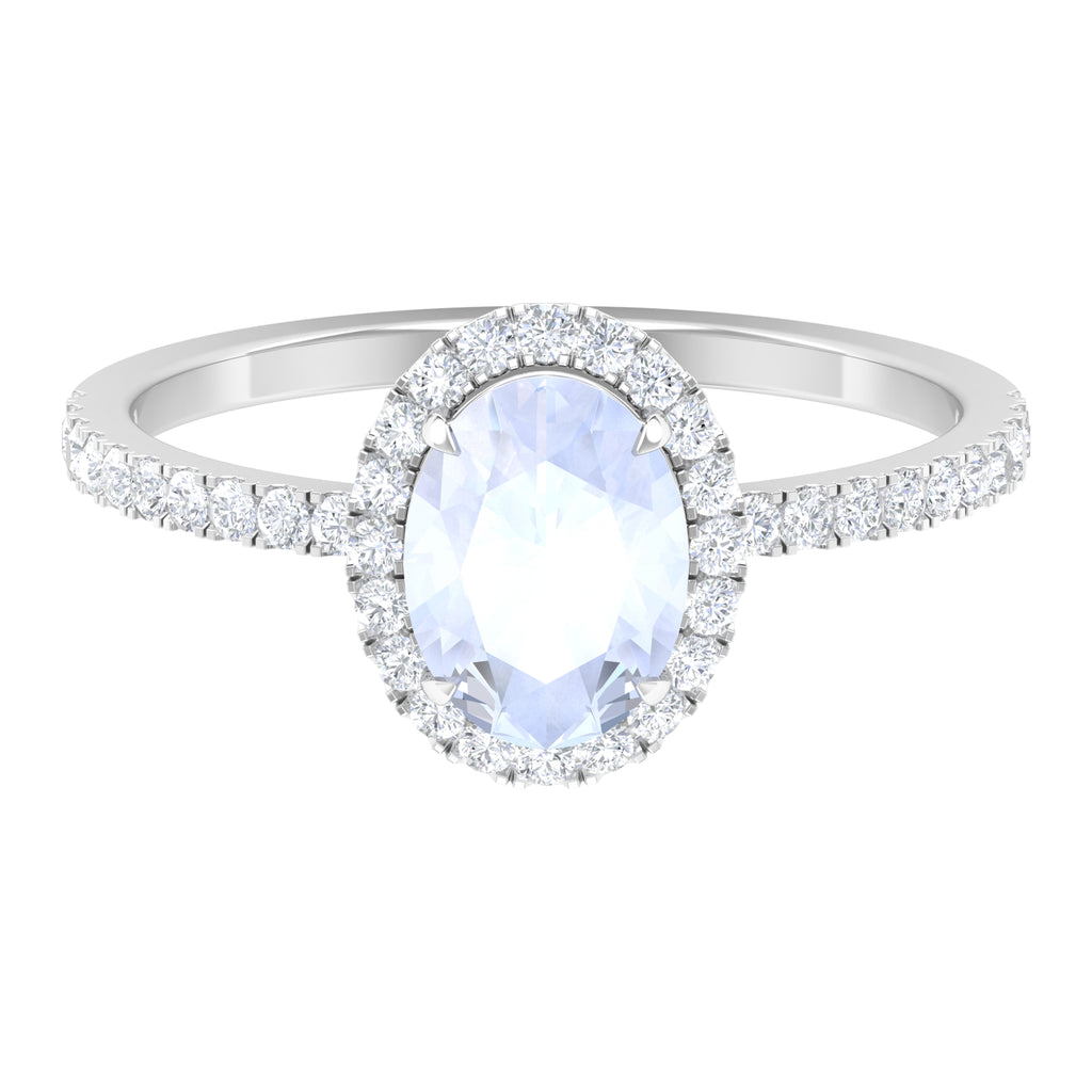 Oval Moonstone Engagement Ring with Diamond Halo Moonstone - ( AAA ) - Quality - Rosec Jewels