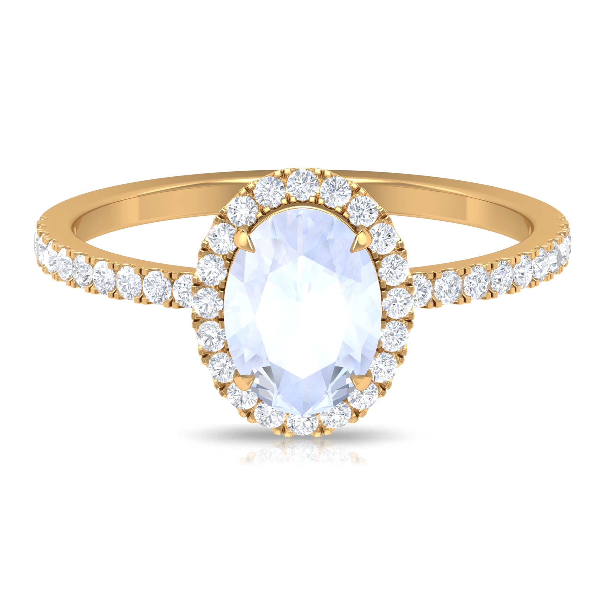 Oval Moonstone Engagement Ring with Diamond Halo Moonstone - ( AAA ) - Quality - Rosec Jewels