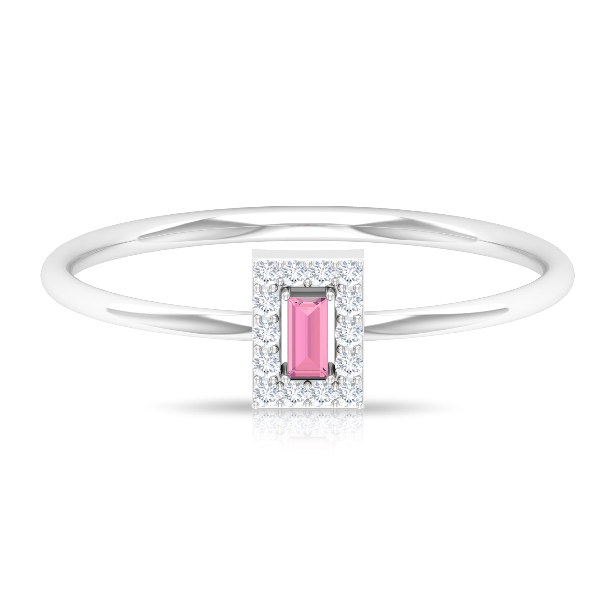 Natural Pink Tourmaline Dainty Promise Ring with Diamond Accent Pink Tourmaline - ( AAA ) - Quality - Rosec Jewels