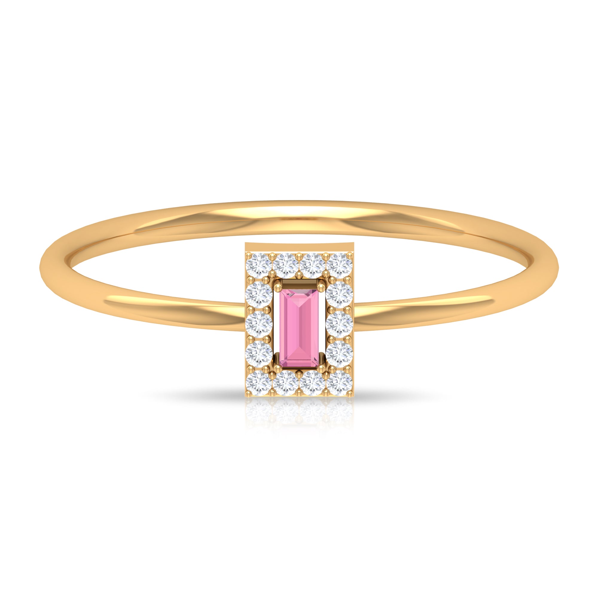 Natural Pink Tourmaline Dainty Promise Ring with Diamond Accent Pink Tourmaline - ( AAA ) - Quality - Rosec Jewels