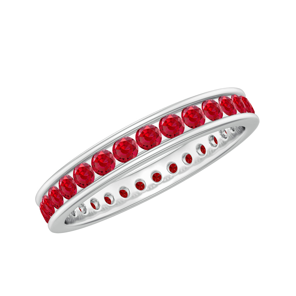 Channel Set Round Created Ruby Eternity Band Ring Lab Created Ruby - ( AAAA ) - Quality - Rosec Jewels