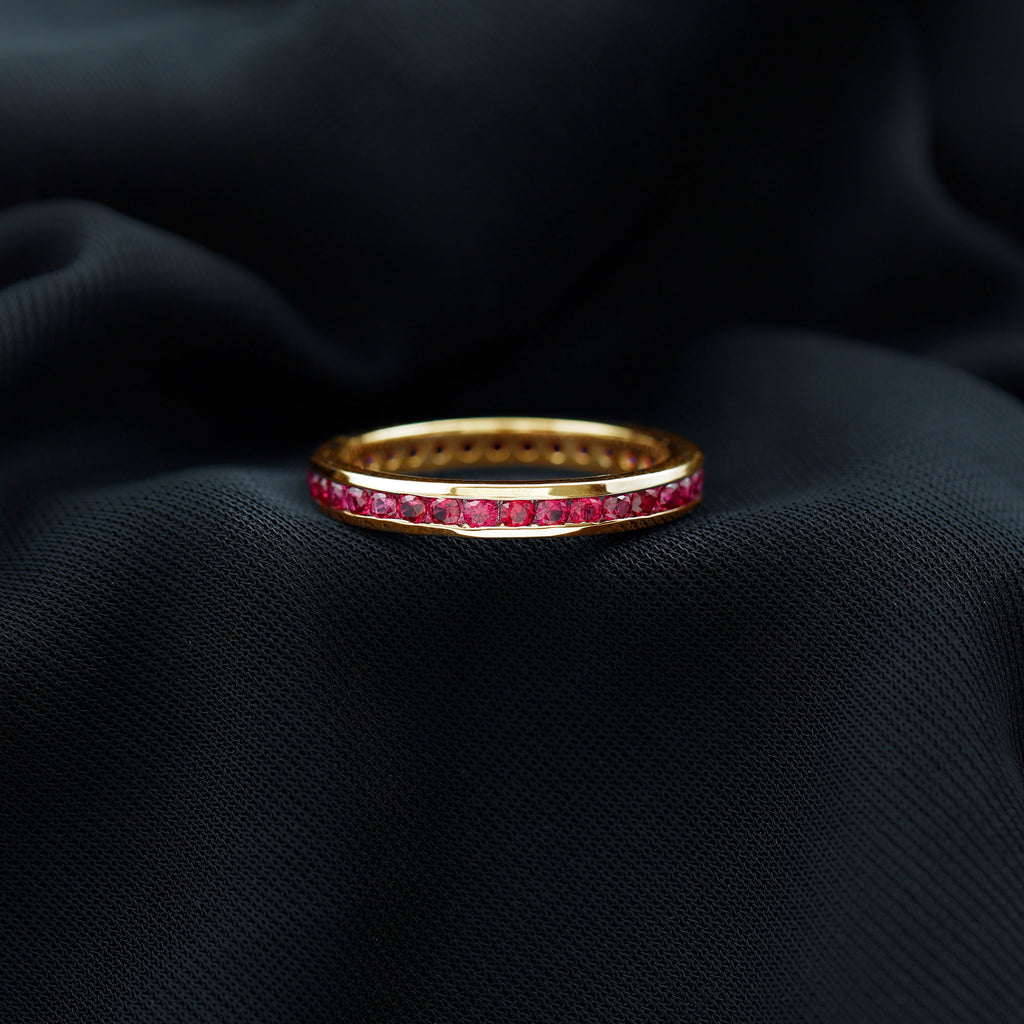 Channel Set Round Created Ruby Eternity Band Ring Lab Created Ruby - ( AAAA ) - Quality - Rosec Jewels
