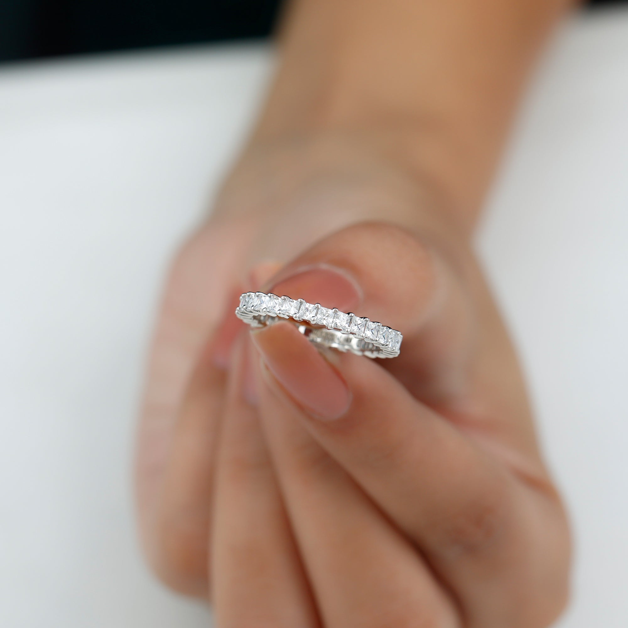 Princess Cut Moissanite Stackable Eternity Band Ring in Gold Moissanite - ( D-VS1 ) - Color and Clarity - Rosec Jewels