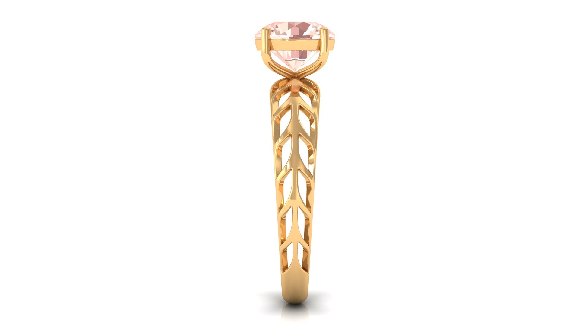 8 MM Round Cut Morganite Solitaire Ring with Gold Filigree Details Morganite - ( AAA ) - Quality - Rosec Jewels