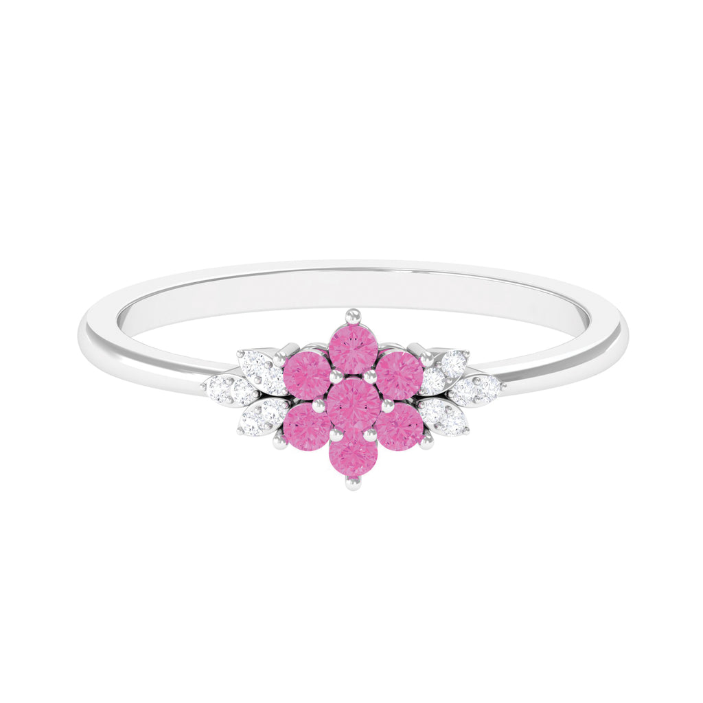 Rosec Jewels - Pink Sapphire Flower Cluster Promise Ring with Diamond