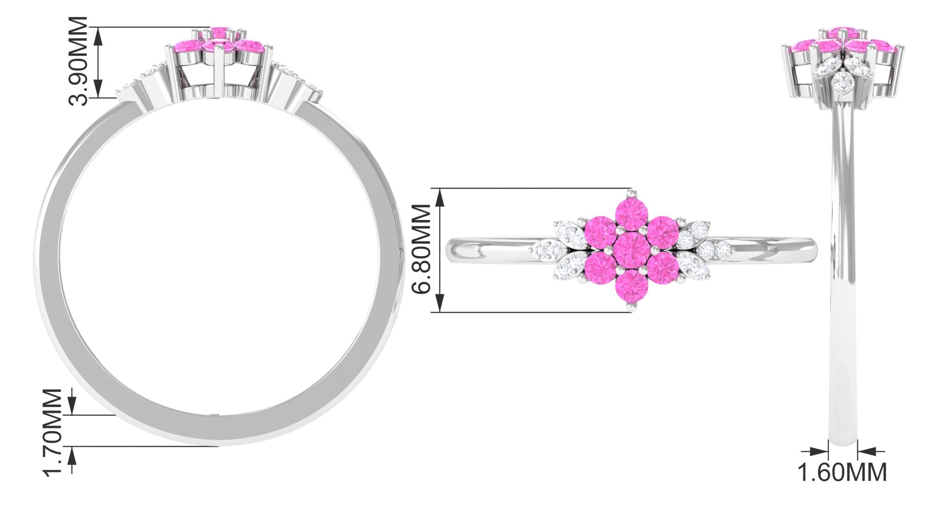 Pink Sapphire Flower Cluster Promise Ring with Diamond Pink Sapphire - ( AAA ) - Quality - Rosec Jewels