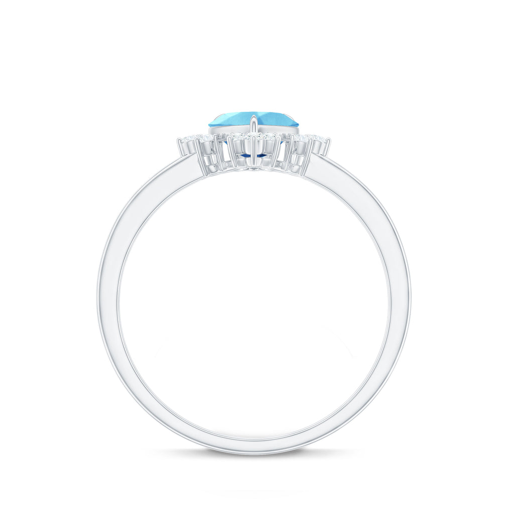1.25 CT Heart Shape Aquamarine Solitaire Promise Ring with Diamond Accent Aquamarine - ( AAA ) - Quality - Rosec Jewels