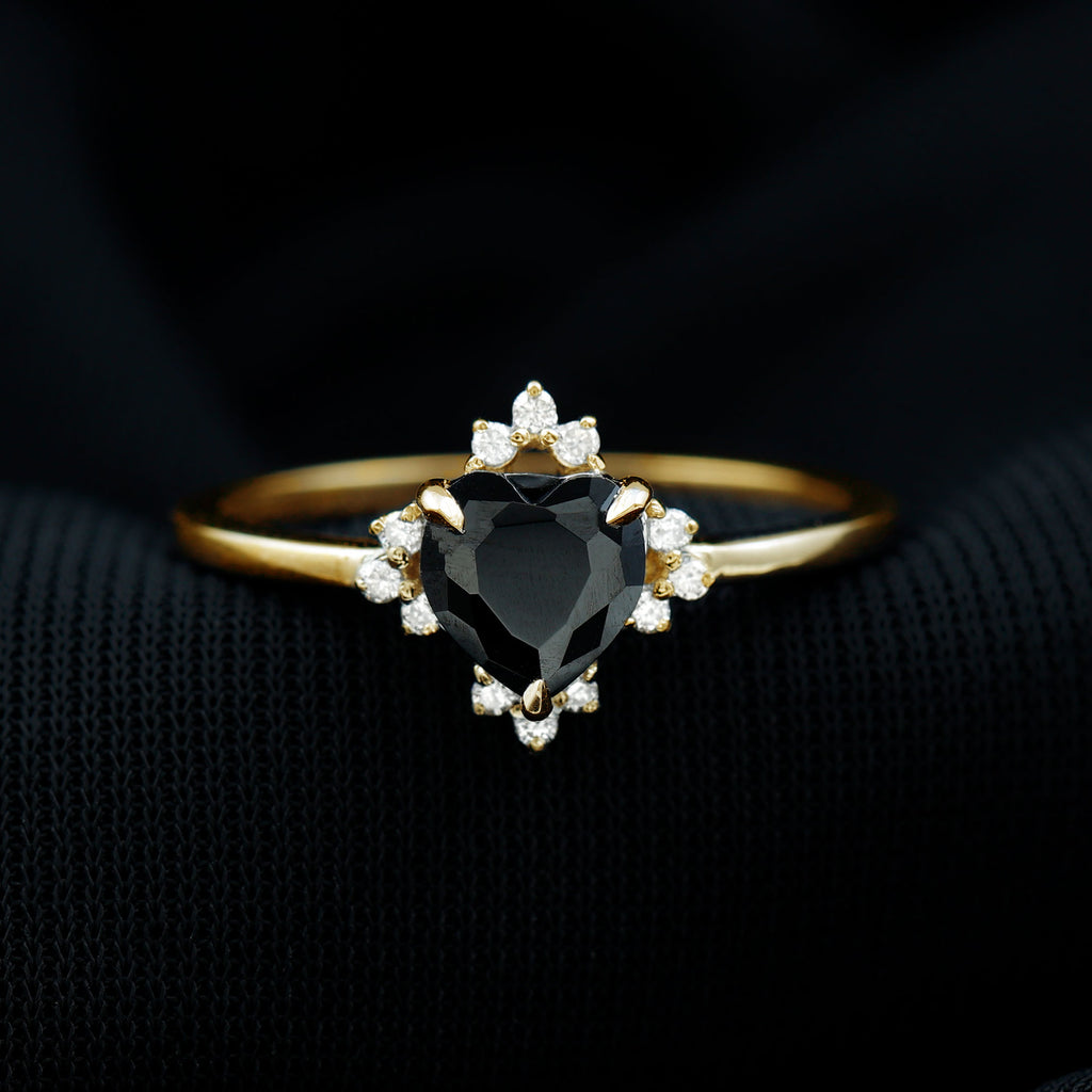 1 CT Heart Shape Black Onyx Solitaire Promise Ring with Diamond Accent Black Onyx - ( AAA ) - Quality - Rosec Jewels