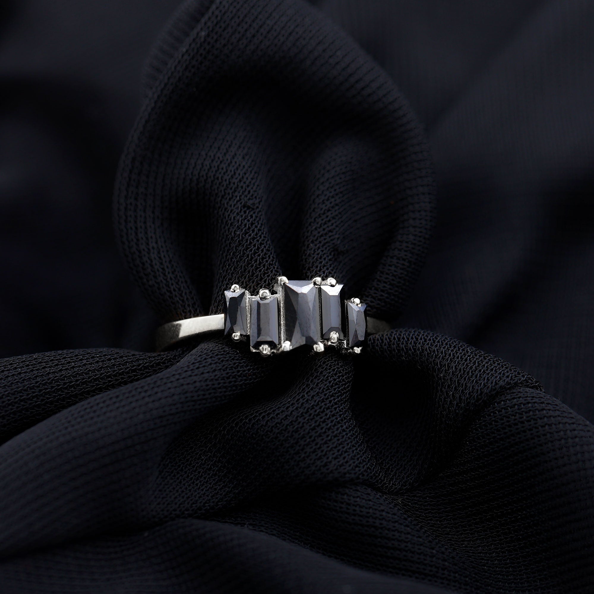 1 Carat Baguette Black Onyx Five Stone Ring in Gold Black Onyx - ( AAA ) - Quality - Rosec Jewels