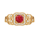 Lab-Created Ruby Vintage Style Engagement Ring with Diamond Lab Created Ruby - ( AAAA ) - Quality - Rosec Jewels