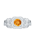 Vintage Citrine and Diamond Milgrain Engagement Ring Citrine - ( AAA ) - Quality - Rosec Jewels