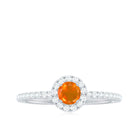 Round Fire Opal Minimal Engagement Ring with Diamond Fire Opal - ( AAA ) - Quality - Rosec Jewels