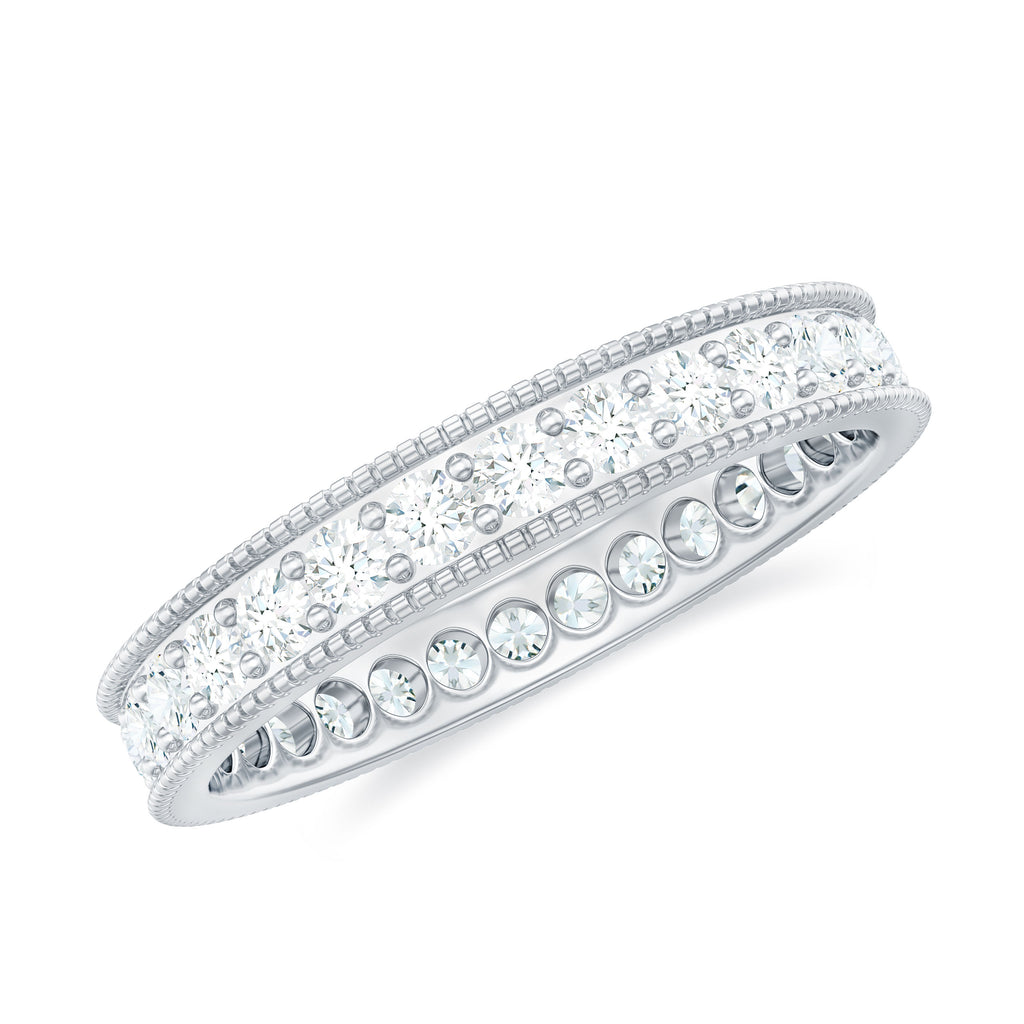 Moissanite Simple Band Ring with Milgrain Detailing Moissanite - ( D-VS1 ) - Color and Clarity - Rosec Jewels