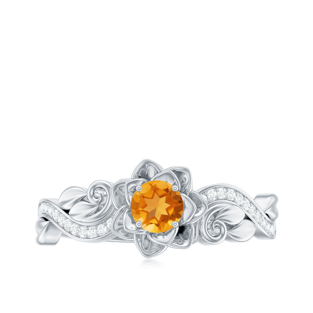 Flower Inspired Natural Citrine and Diamond Engagement Ring Citrine - ( AAA ) - Quality - Rosec Jewels