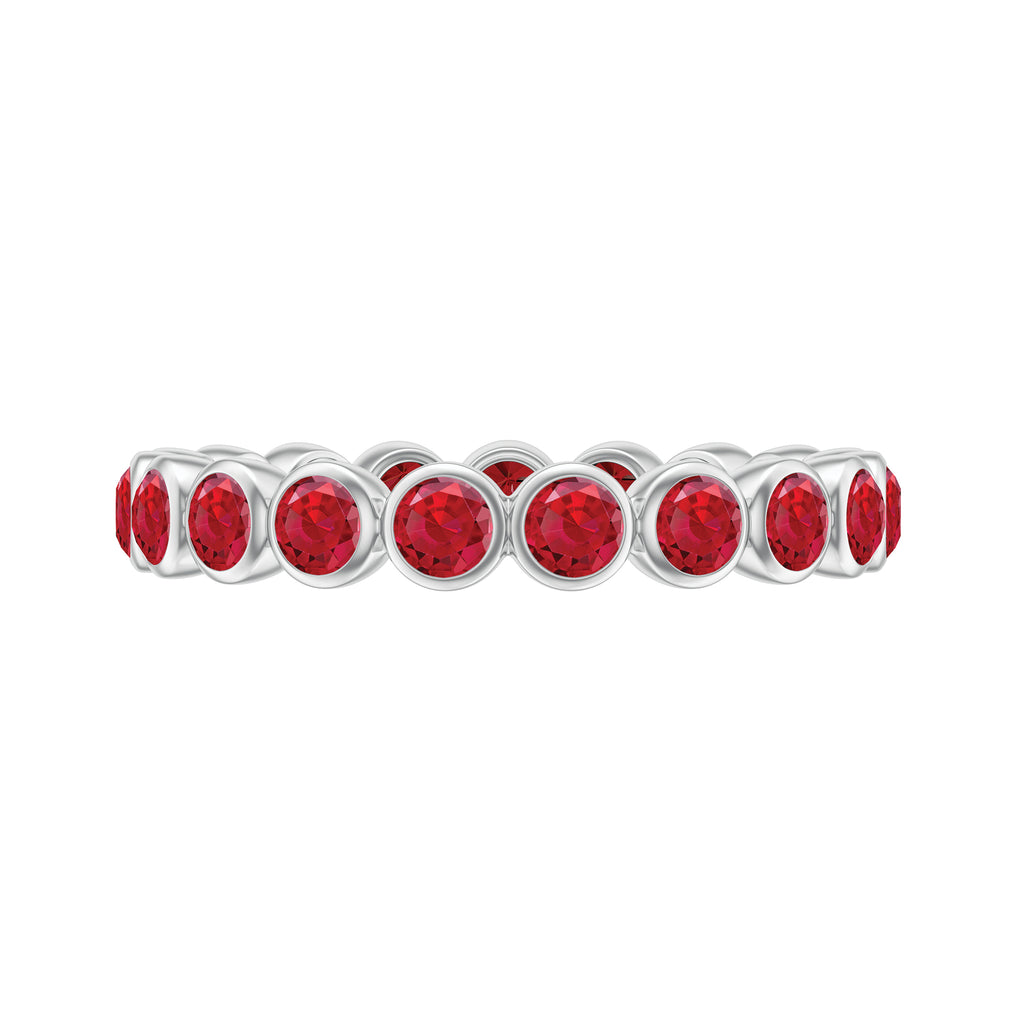 2 CT Bezel Set Round Shape Created Ruby Eternity Ring Lab Created Ruby - ( AAAA ) - Quality - Rosec Jewels