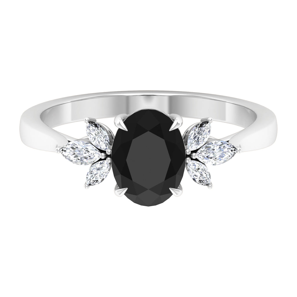 1.5 CT Claw Set Oval Black Onyx Solitaire Ring with Diamond Black Onyx - ( AAA ) - Quality - Rosec Jewels