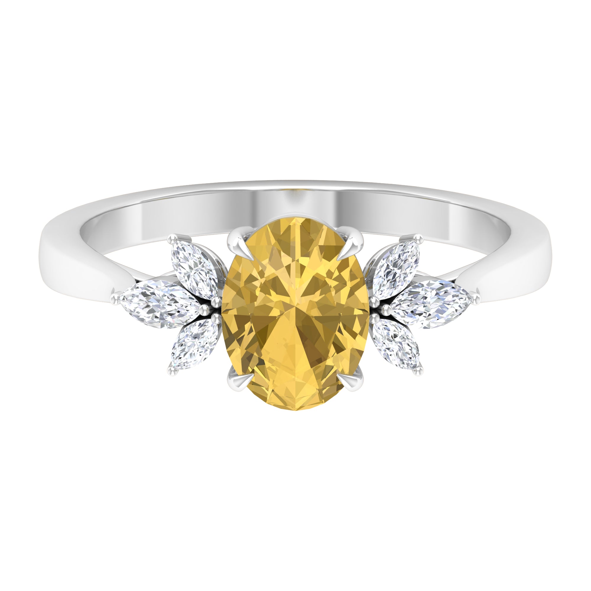 Claw Set Oval Citrine Solitaire Ring with Marquise Diamond Trio Citrine - ( AAA ) - Quality - Rosec Jewels