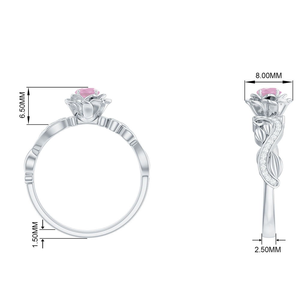 1/2 CT Floral Inspired Rose Quartz and Diamond Engagement Ring Rose Quartz - ( AAA ) - Quality - Rosec Jewels