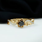 Flower Inspired Created Black Diamond and Diamond Engagement Ring Lab Created Black Diamond - ( AAAA ) - Quality - Rosec Jewels