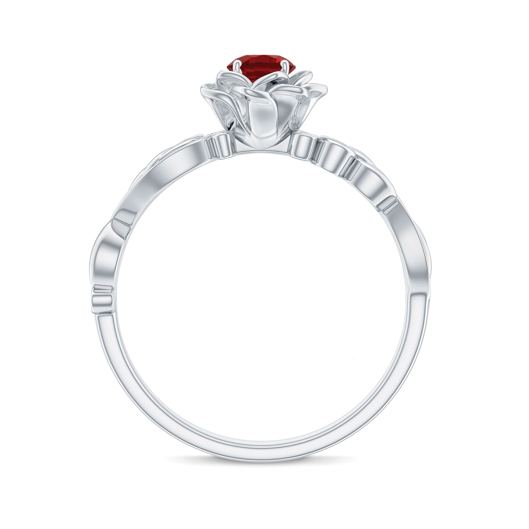 Flower Inspired Created Ruby and Diamond Engagement Ring Lab Created Ruby - ( AAAA ) - Quality - Rosec Jewels
