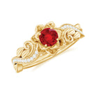 Flower Inspired Created Ruby and Diamond Engagement Ring Lab Created Ruby - ( AAAA ) - Quality - Rosec Jewels